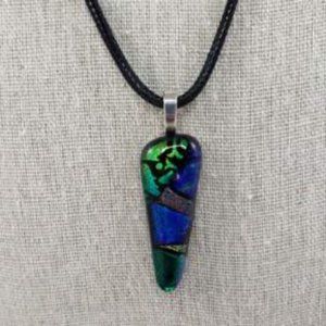Handcrafted Green & Blue Art Glass Necklace Artist Signed